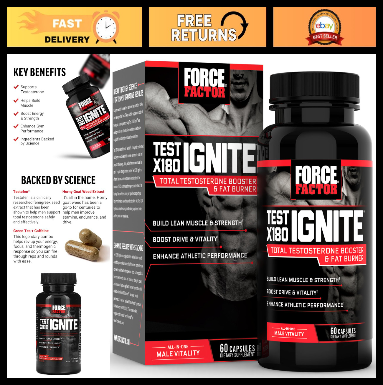 Total Testosterone Booster for Men – Lean Muscle, Energy Boost, Fenugreek & Gree