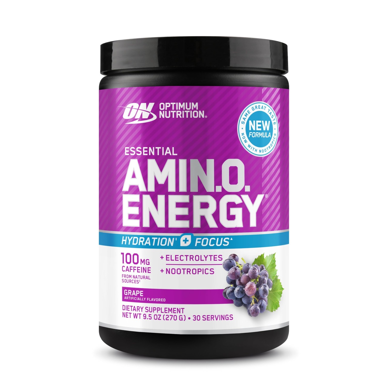 Amino Energy Powder with BCAAs, Electrolytes & Caffeine – Grape Flavor, 30 Servi