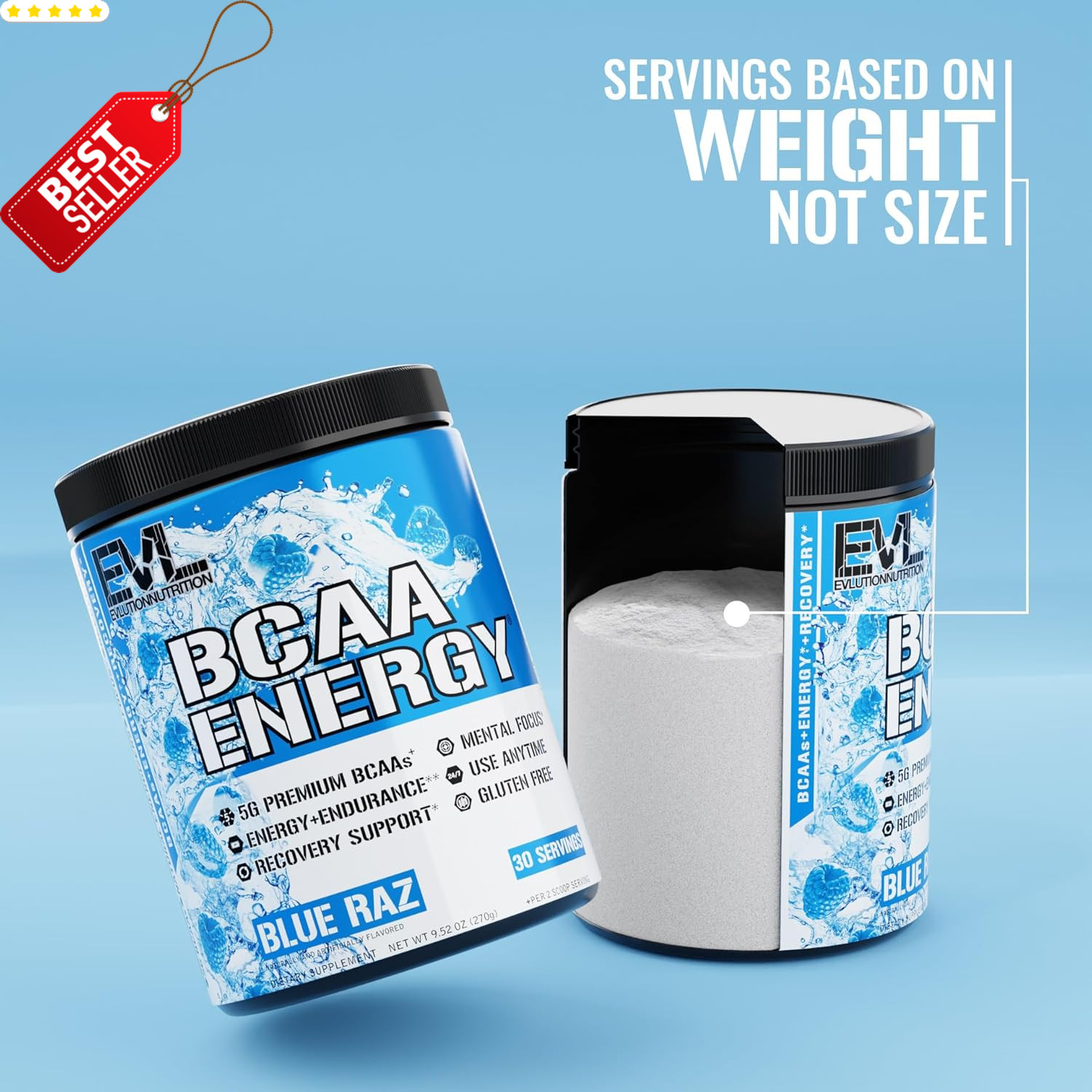 EVL BCAA Amino Acids Powder Energy Pre Workout Muscle Recovery Blue Raz US