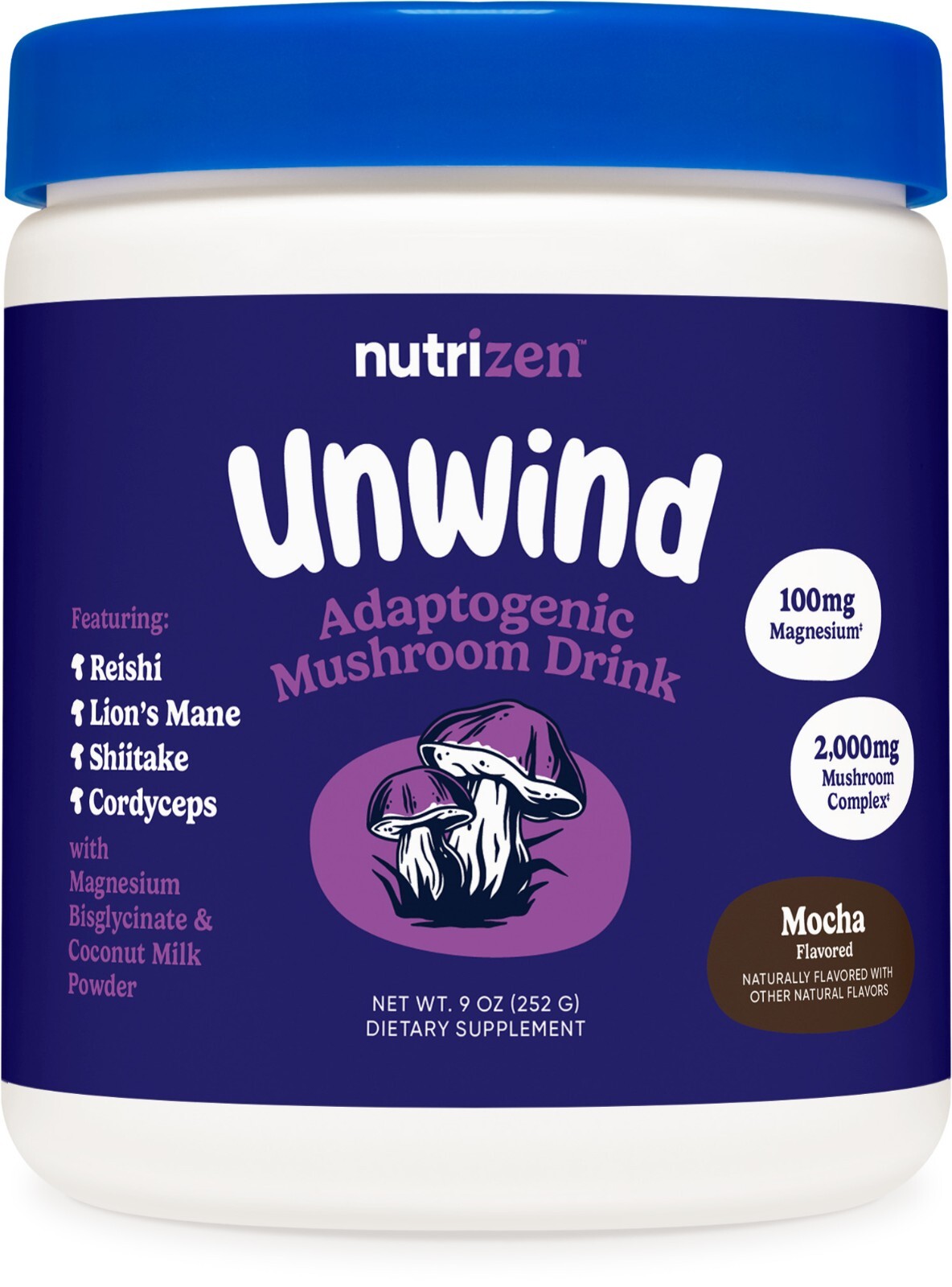 Nutricost Nutrizen PM Unwind Adaptogenic Mushroom Drink Mocha Flavored 30 Serv.