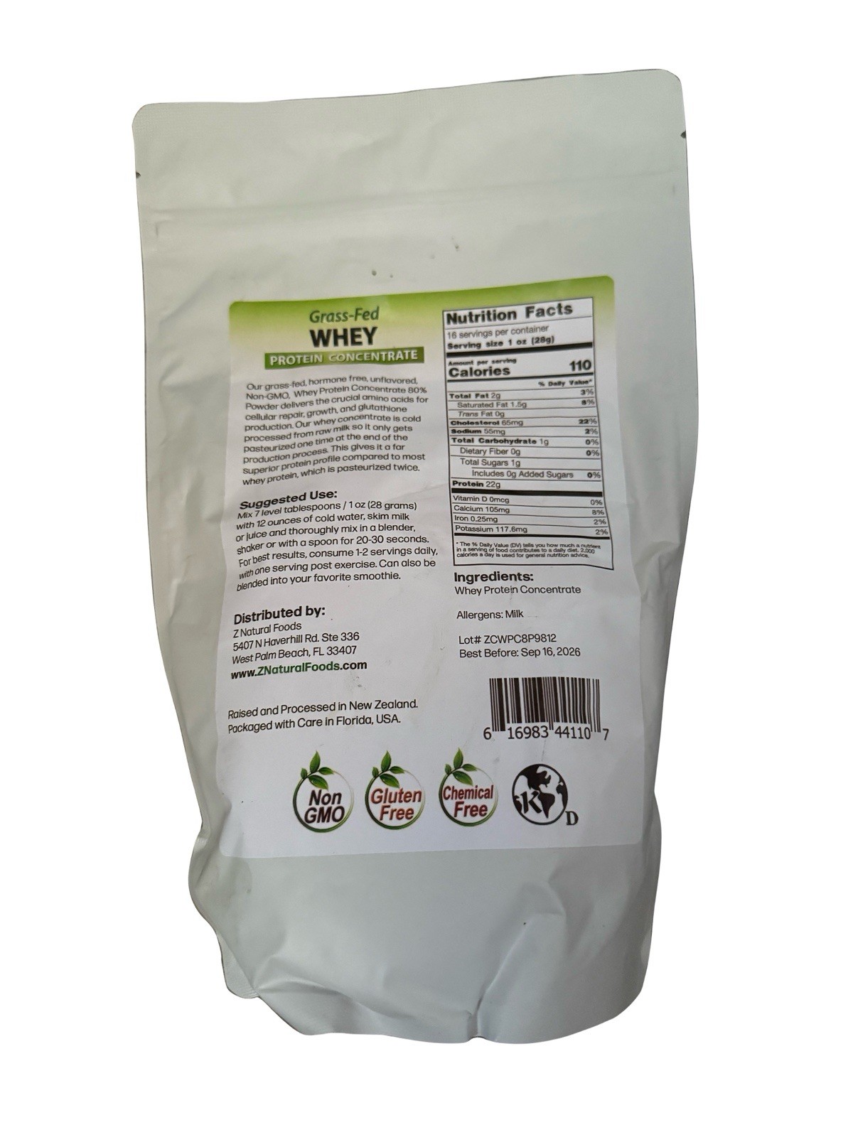 Z Natural Foods Organic Whey Protein Concentrate – Nutrient-Dense Grass Fed W