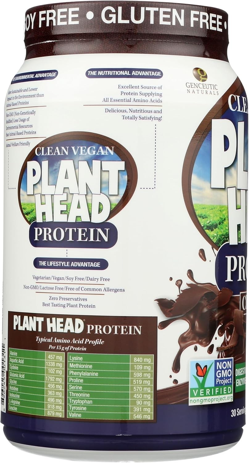 Genceutic Naturals Plant Head Protein Chocolate 1.8 lbs / 810 g Each (Pack of 4)