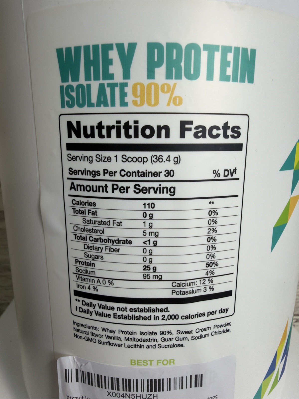 Xtravit Whey Protein Isolate Vanilla 30 Servings 25g Protein 38.8oz Exp 03/2028