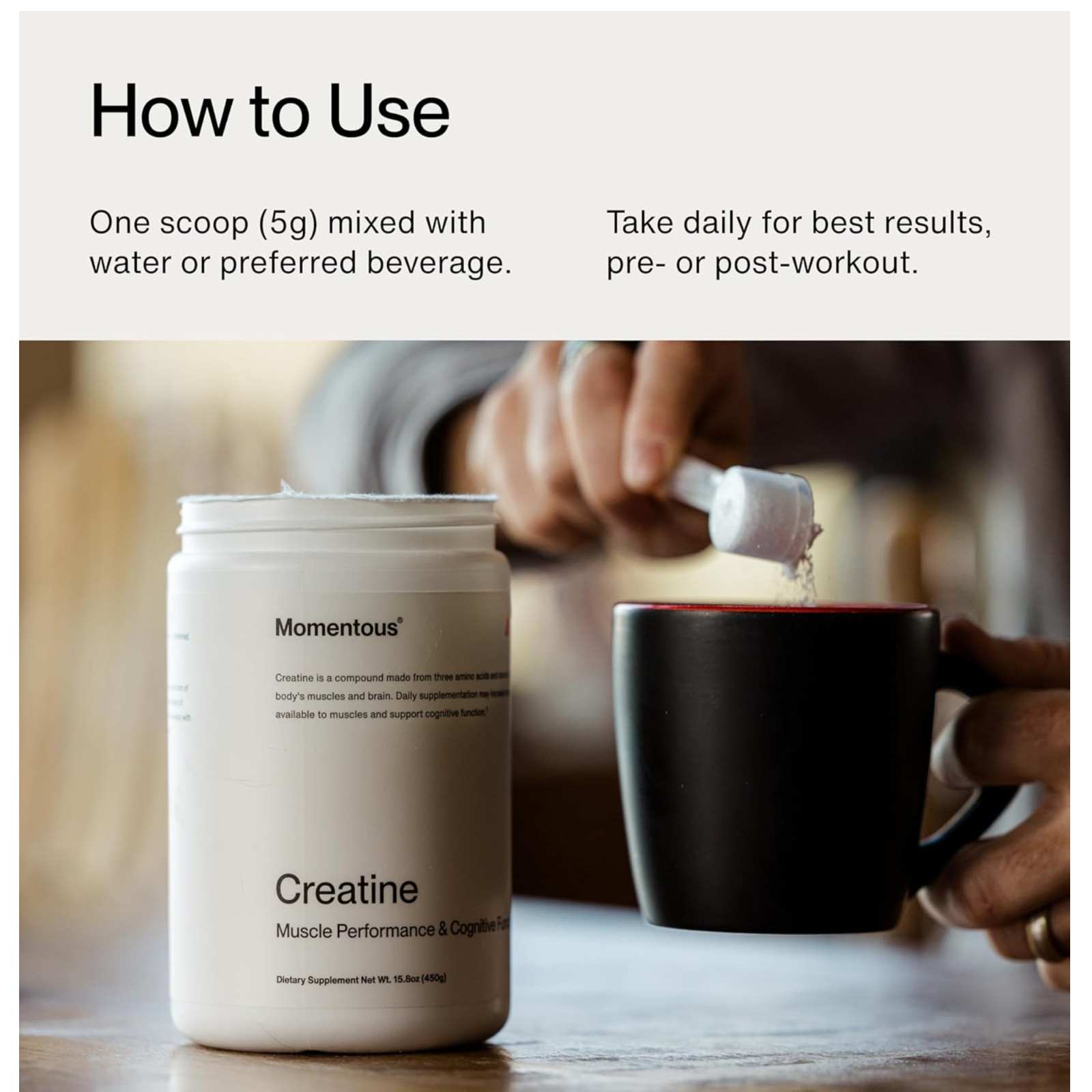 Momentous Creapure Creatine Monohydrate Powder 5g – Strength & Recovery 90srv