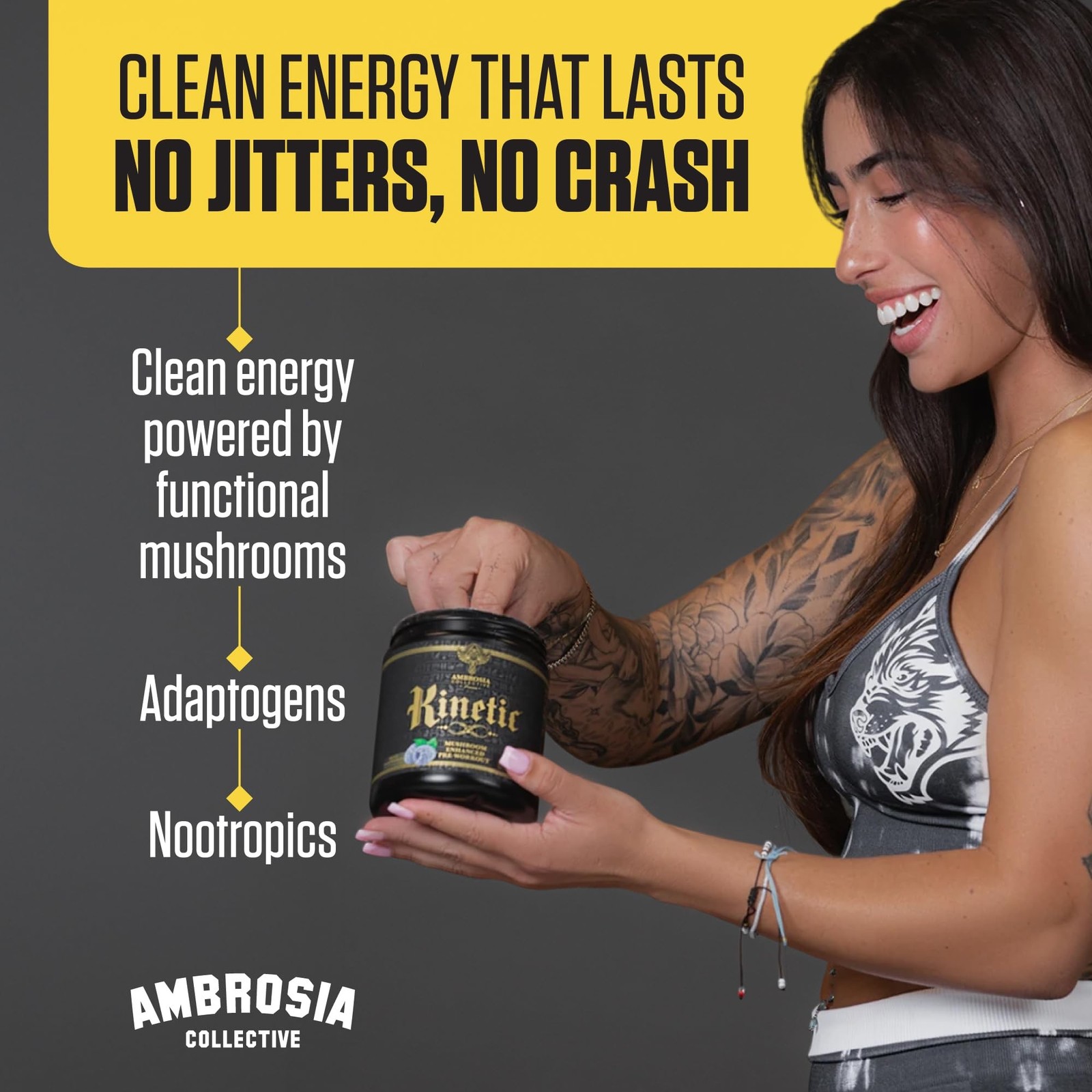 Ambrosia Kinetic – Organic Pre Workout Powder | Mushroom-Enhanced Natural Pre…