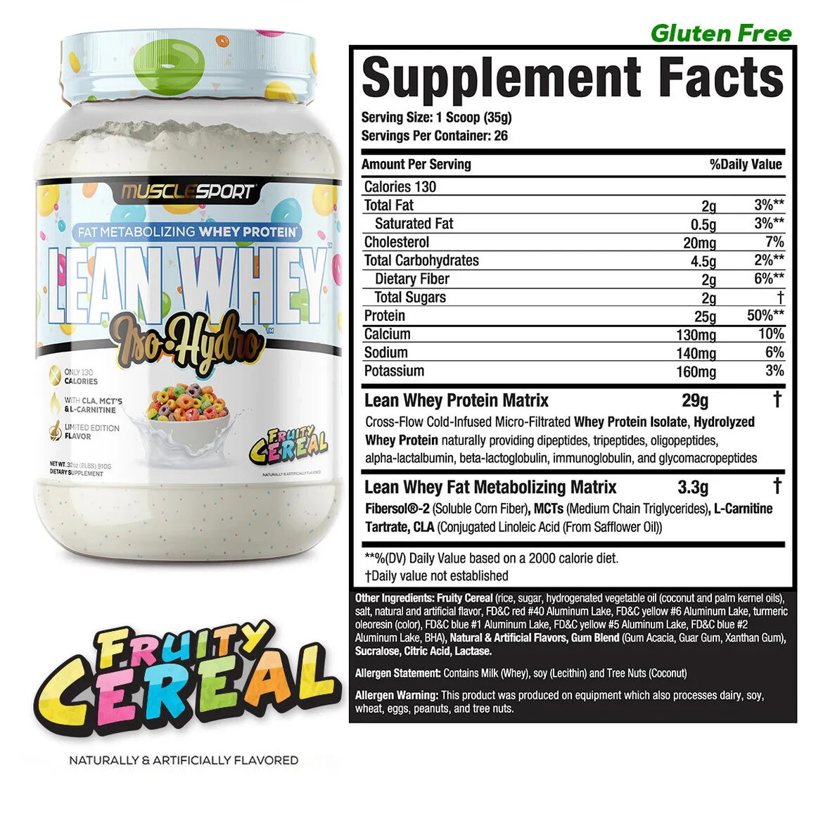 Lean Whey, Iso-Hydro, FRUITY CEREAL FLAVOR 2LB