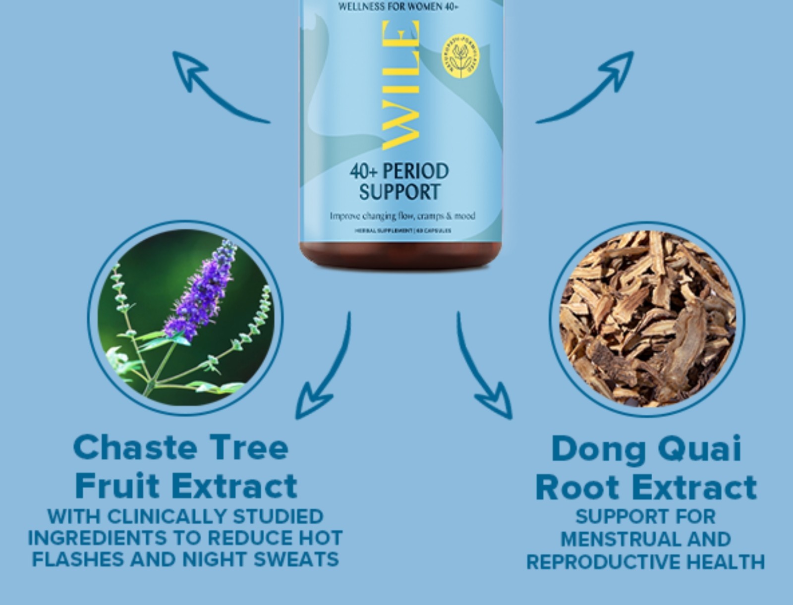 WILE 40 + PERIOD SUPPORT Flow, Cramps & Mood 60 Caps (30 Servings) BEST BY 08/26
