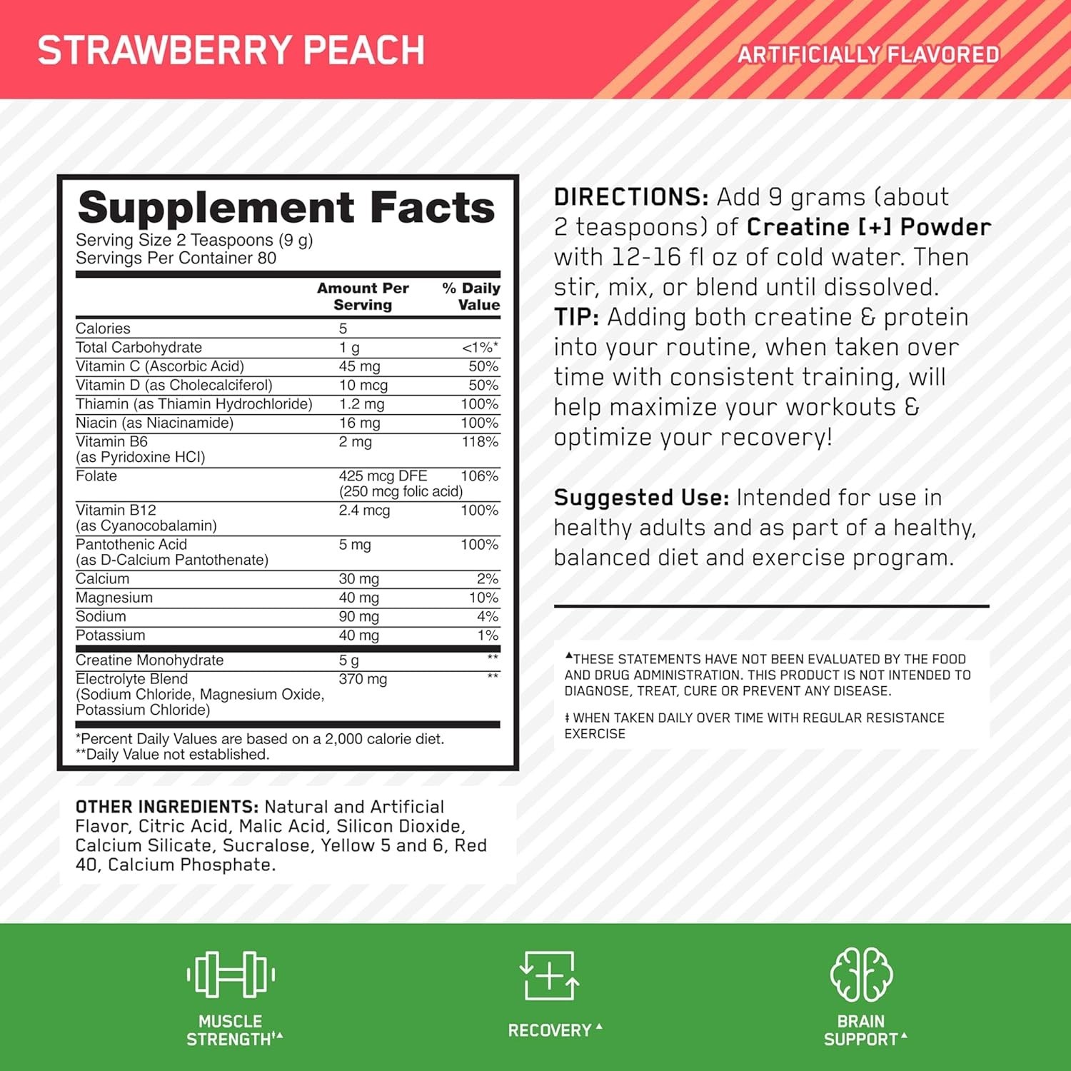 Strawberry Peach Creatine Monohydrate Powder – 80 Servings for Muscle Strength