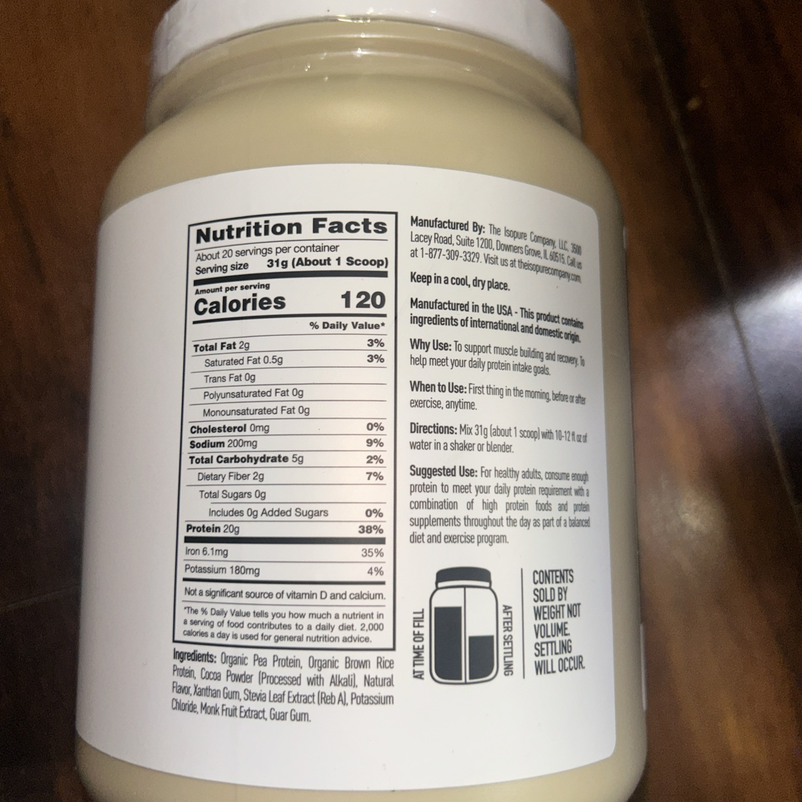 ISOPure Plant Based Protein Powder, Chocolate, 1.37lb, 20 Svgs, Exp.12/20/2026