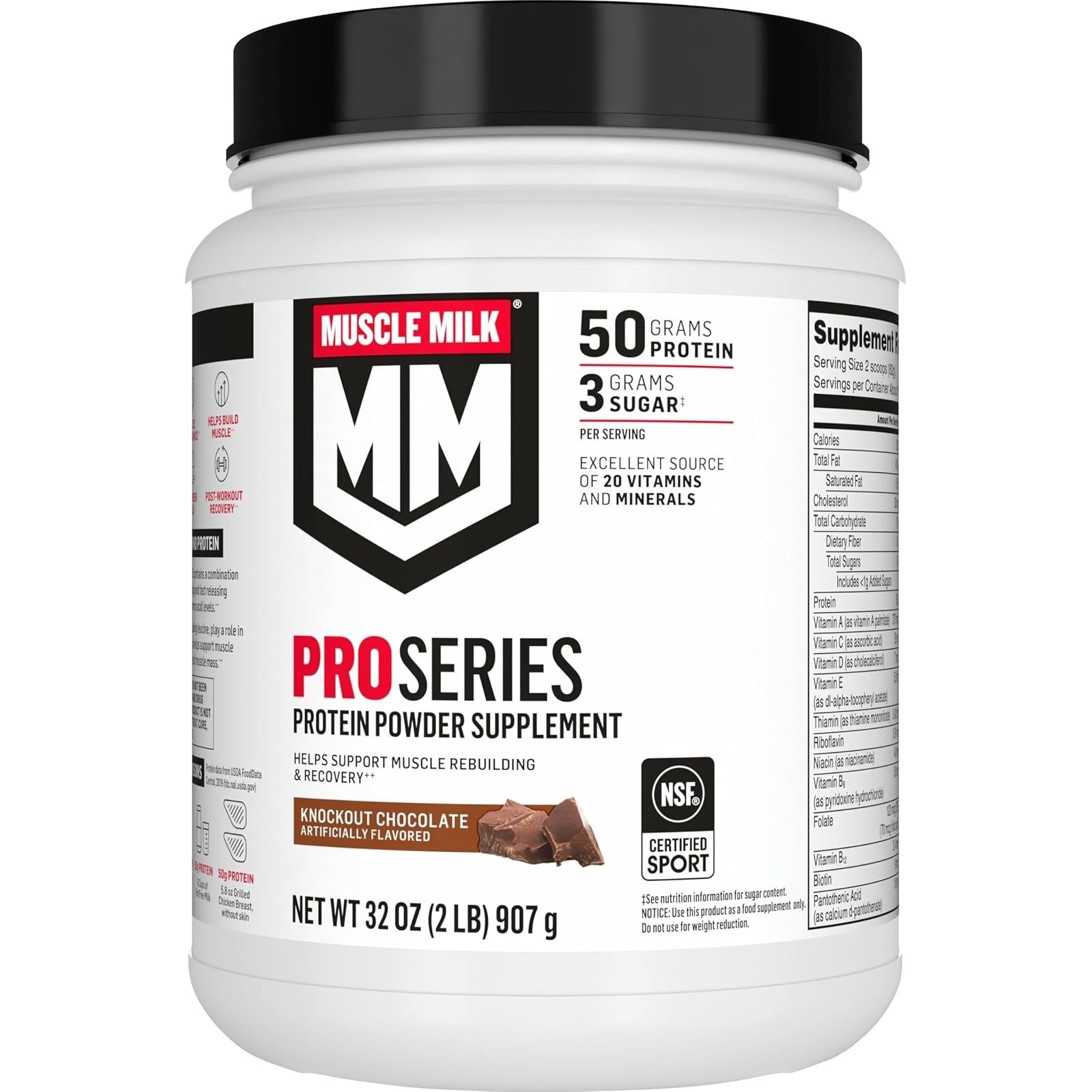 Muscle Milk Pro Series Protein Powder, Knockout Chocolate, 5 lb, 50g Protein