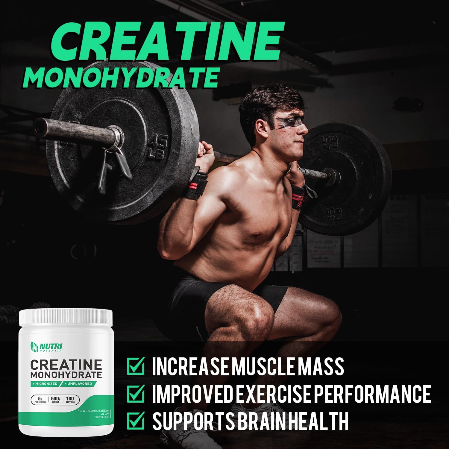 Creatine Monohydrate Powder 500G, Pure Micronized Creatine Supplements for Men a