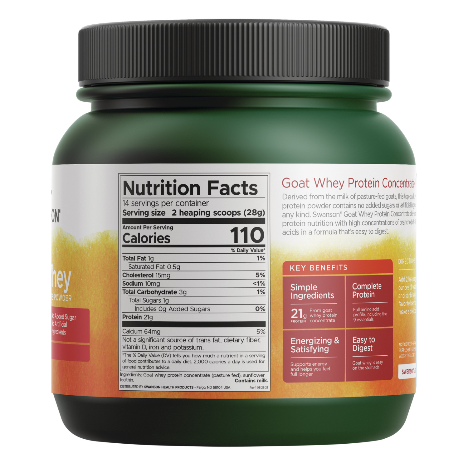 Swanson Goat Whey Protein Concentrate 14 oz Powder