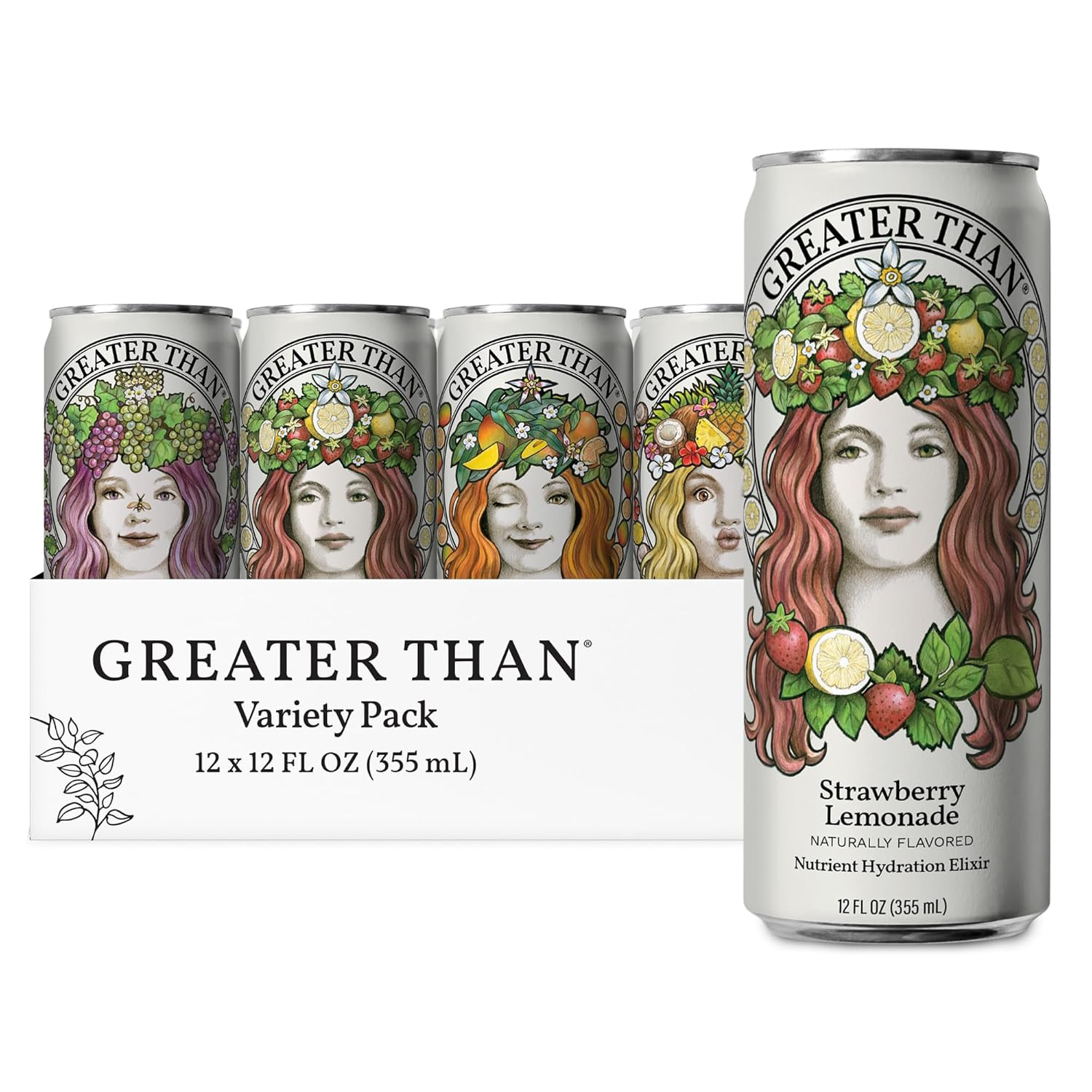 GREATER than Hydration for Her, Variety Coconut Electrolyte Water, 12 Pack