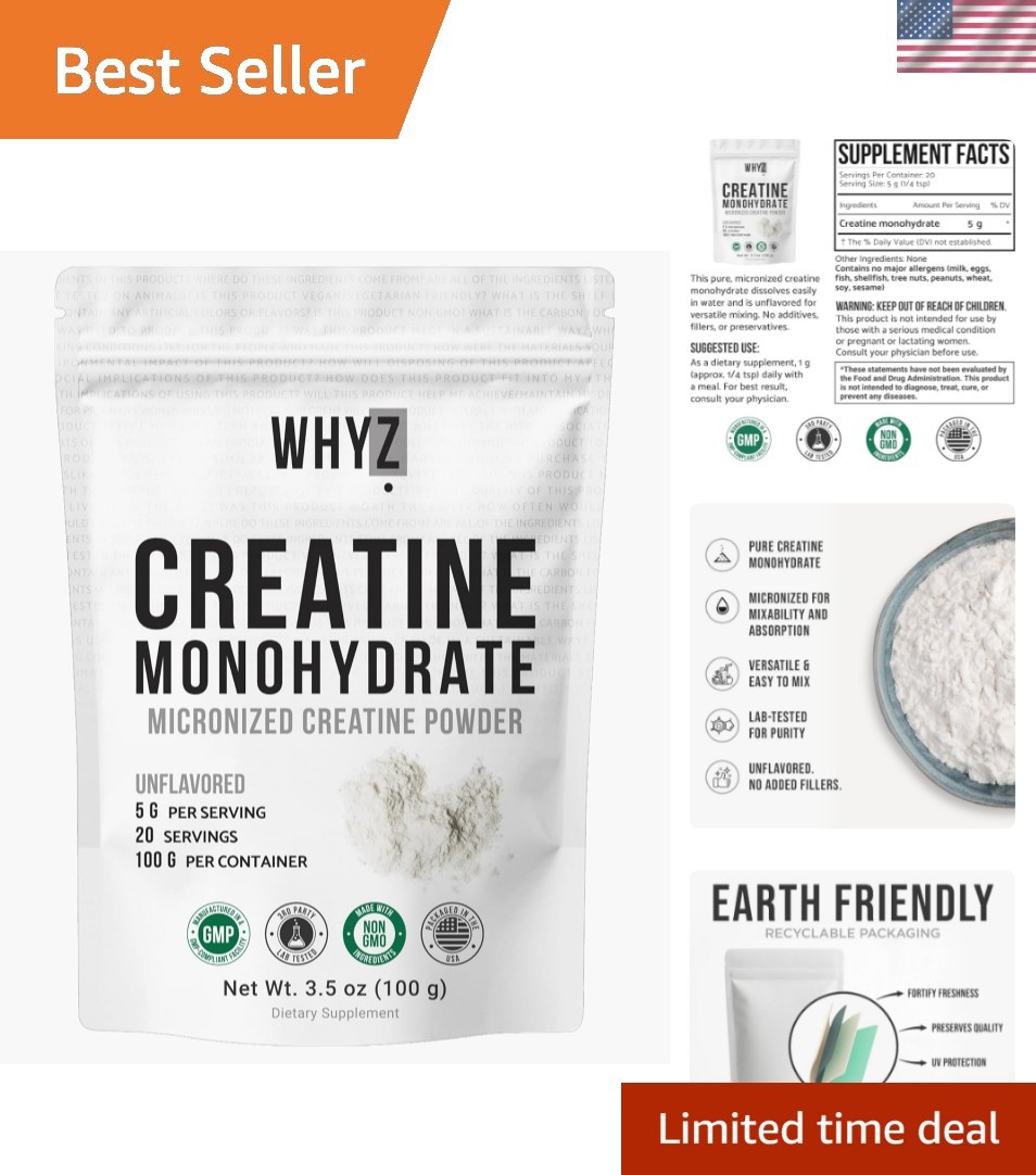 Micronized Creatine Monohydrate Powder – Unflavored Muscle Support, 20 Servings