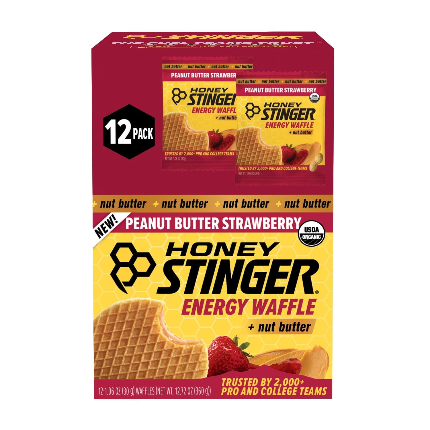 Honey Stinger Organic Energy Waffle, Peanut Butter Strawberry, Caffeine Free