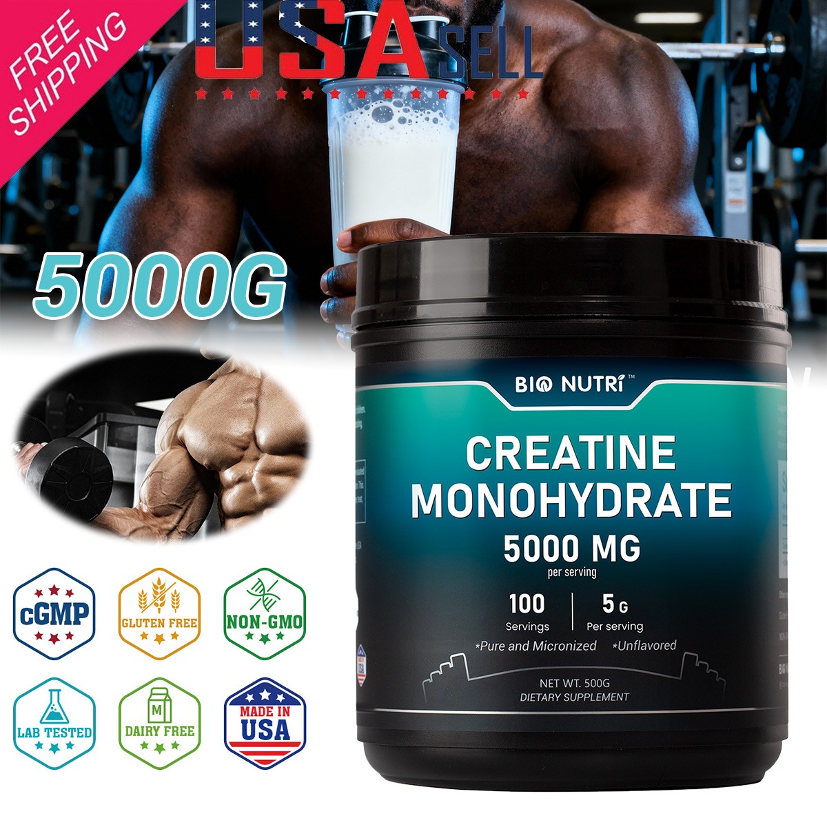 1.1 Lbs Fitness Creatine Monohydrate Powder Unflavored Supports Muscle Energy