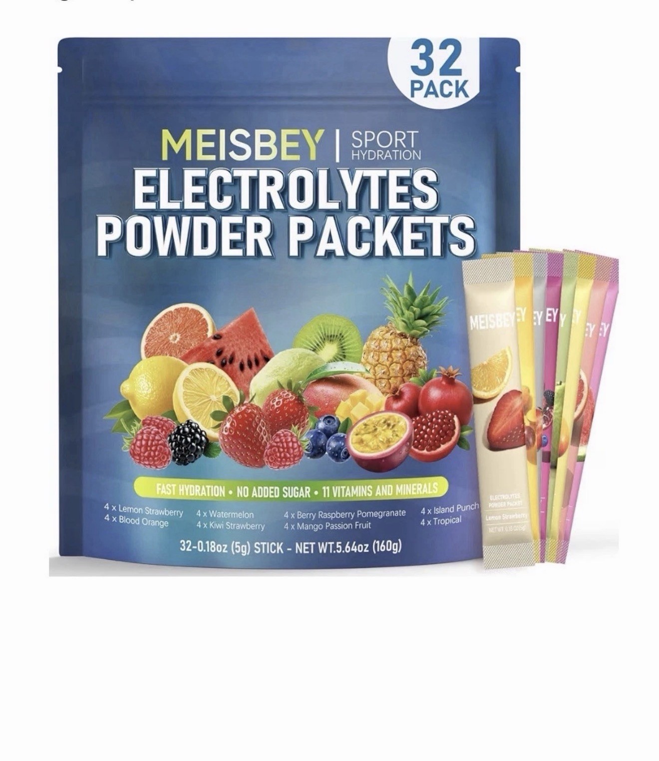 MEISBEY Electrolytes Powder Sport Hydration 32 Pack Assorted Flavors