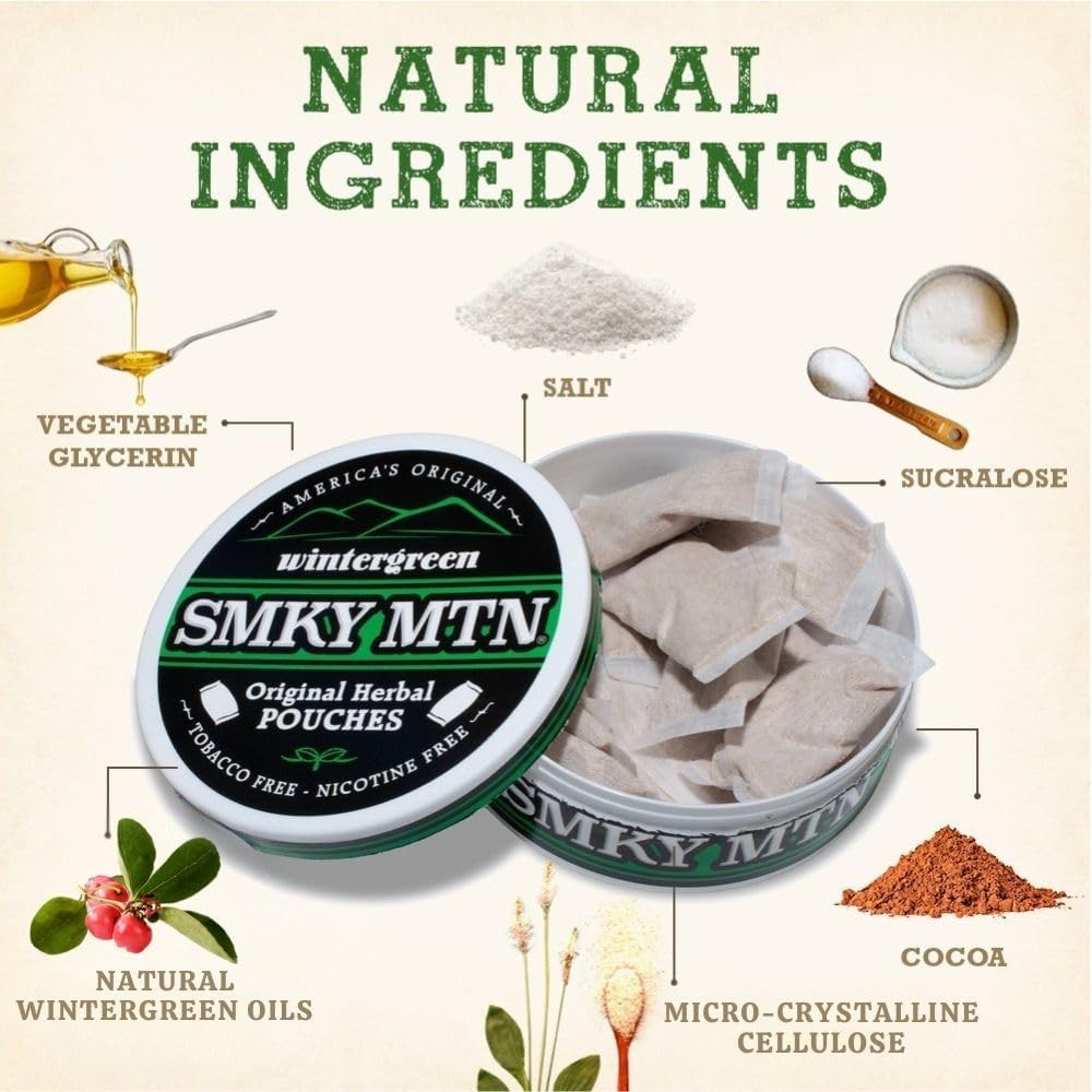 Original Herbal Pouches – Wintergreen – Tobacco Free and Nicotine Free – 10 Can