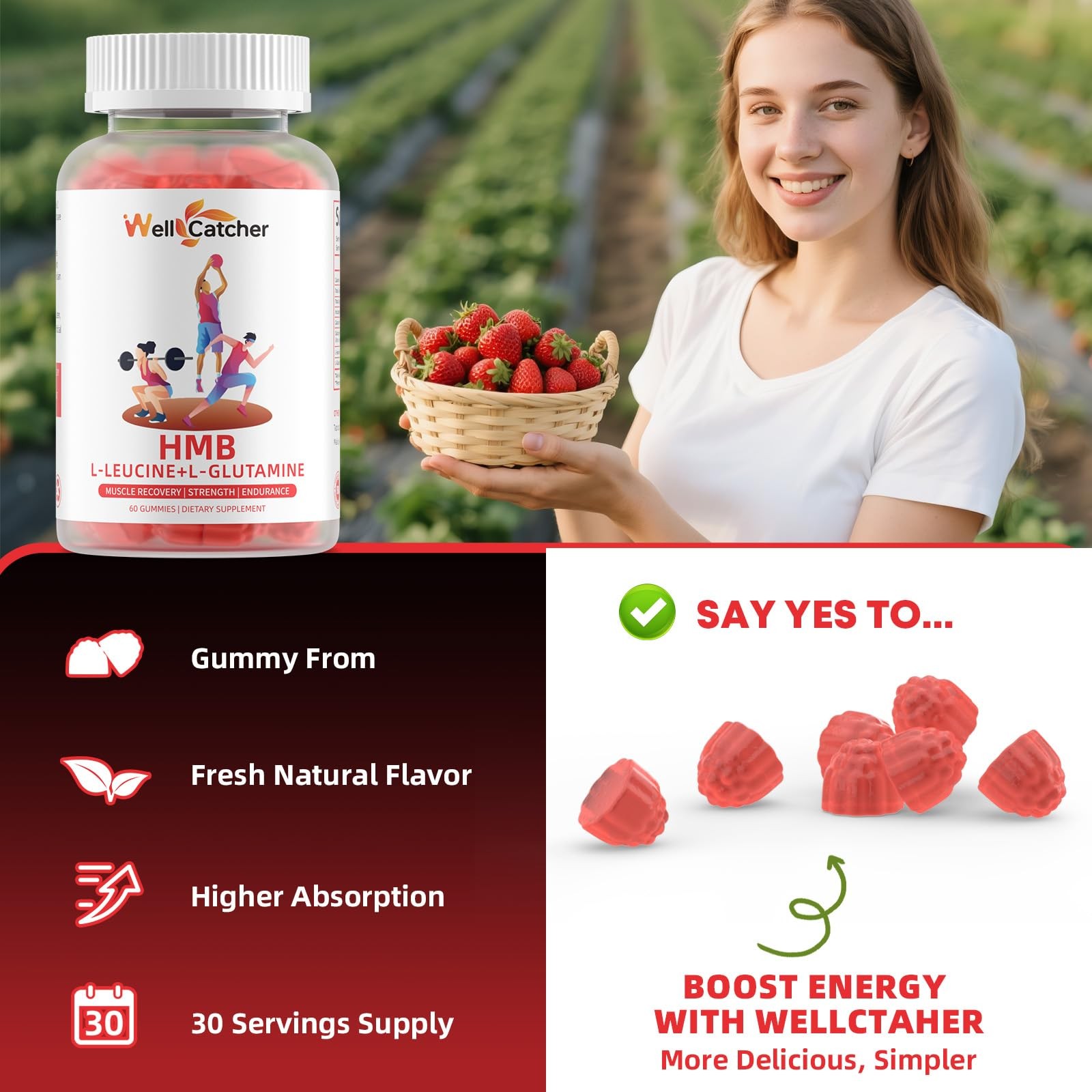 HMB and Leucine Amino Acid Gummies: HMB Supplements for Men Women with L-Glut…