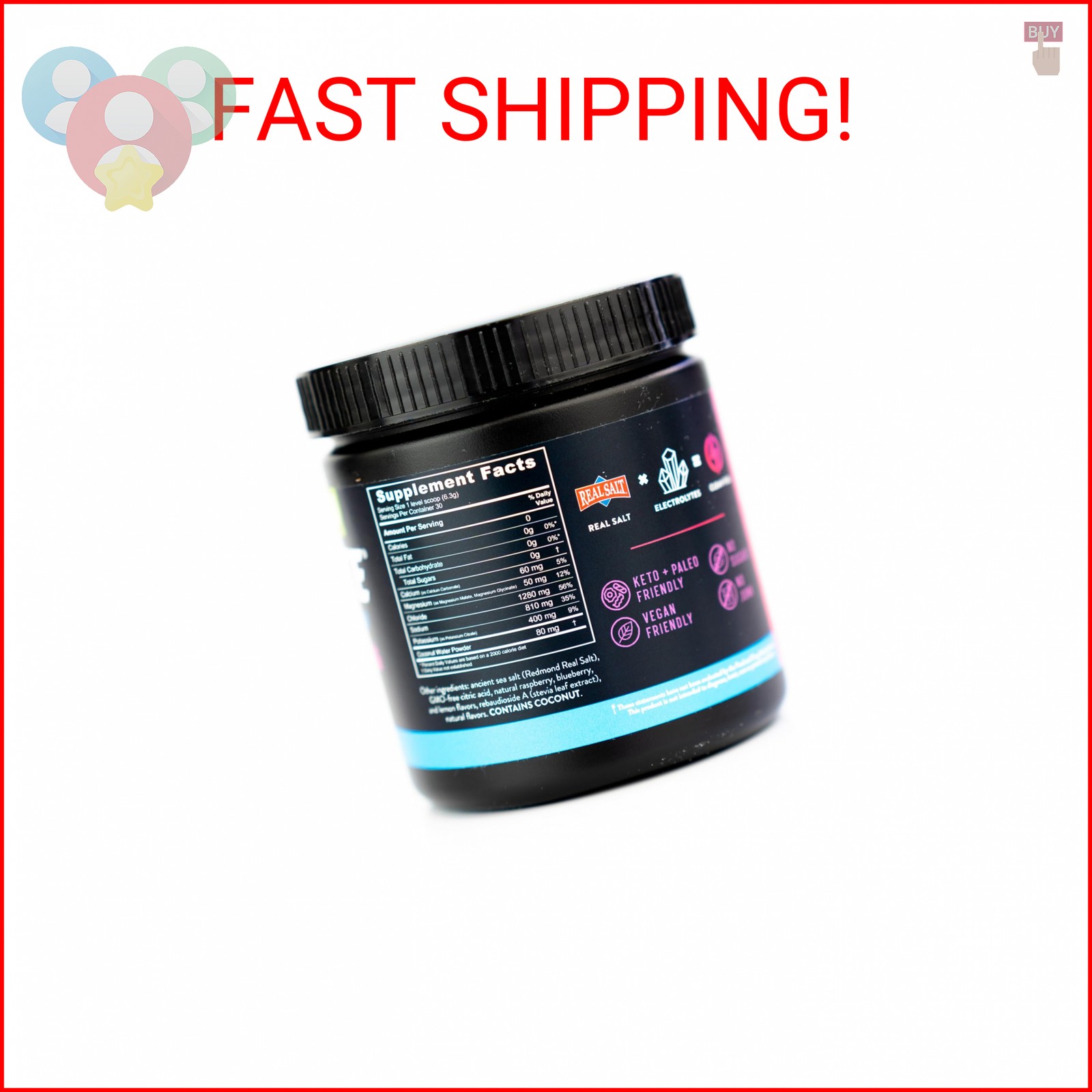 REDMOND Re-Lyte Electrolyte Drink Mix, Mixed Berry, 30 serving SMALL 6.88oz jar