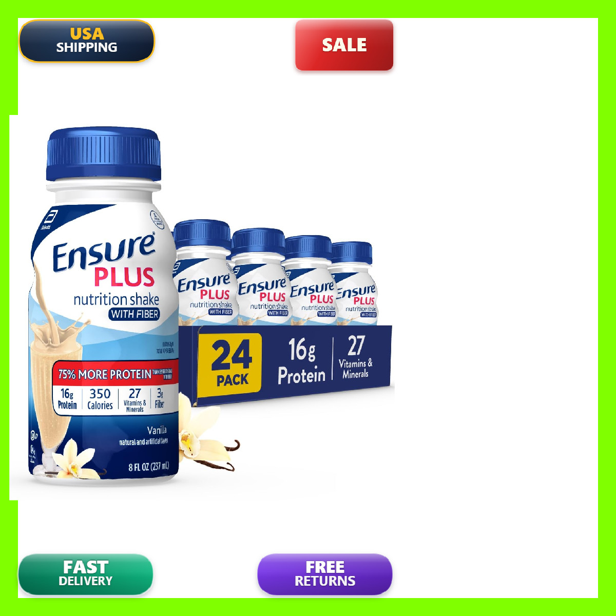 Ensure Plus Vanilla Nutrition Replacement To 16G Protein And 27 Vitamins And 8