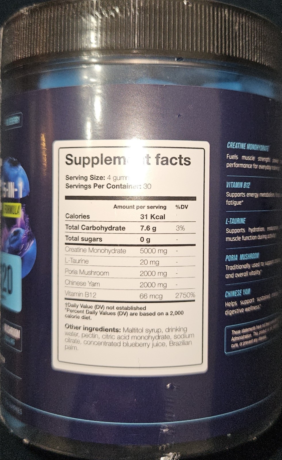 Thinbi Creatine Gummies Men & Women 9020mg 5-in-1 Complex Sugar Free Blueberry