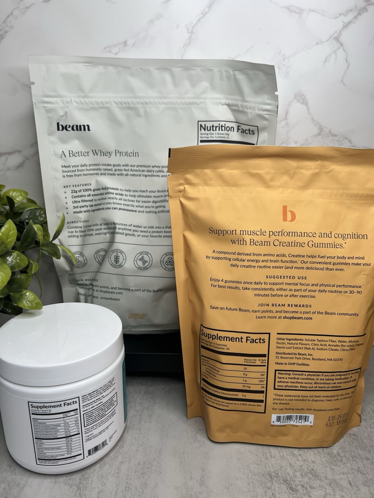 Beam Whey Protein + Orange Creatine Gummies + Pre-Workout Sugar-Free Bundle!
