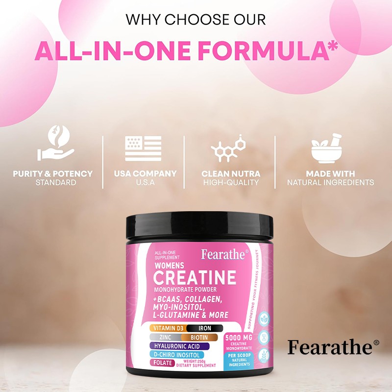 Creatine Monohydrate Powder for women, with biotin HYALURONIC ACID, L-GLUTAMINE