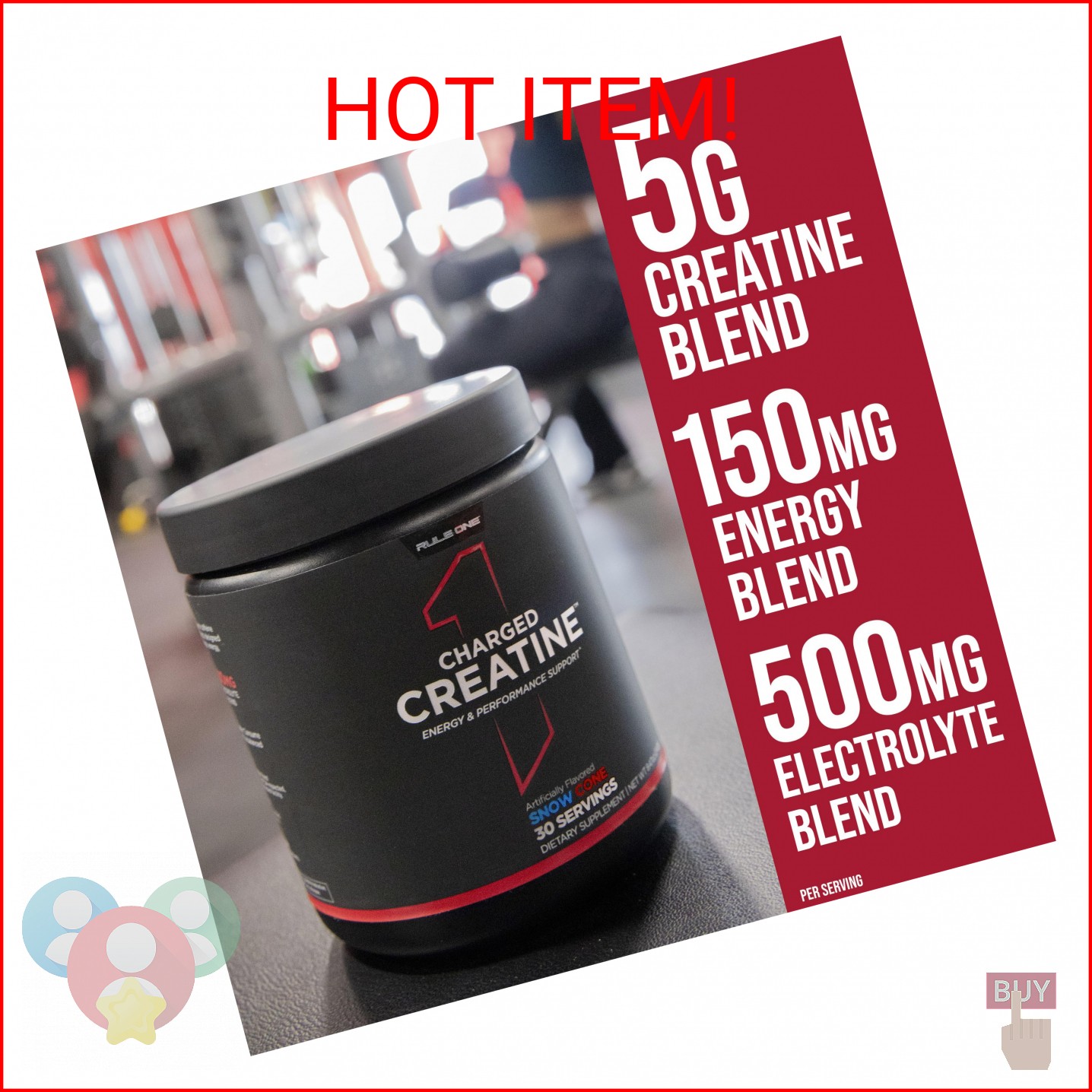 Rule 1 Proteins Charged Creatine, Blue Razz Lemonade, 30 Servings