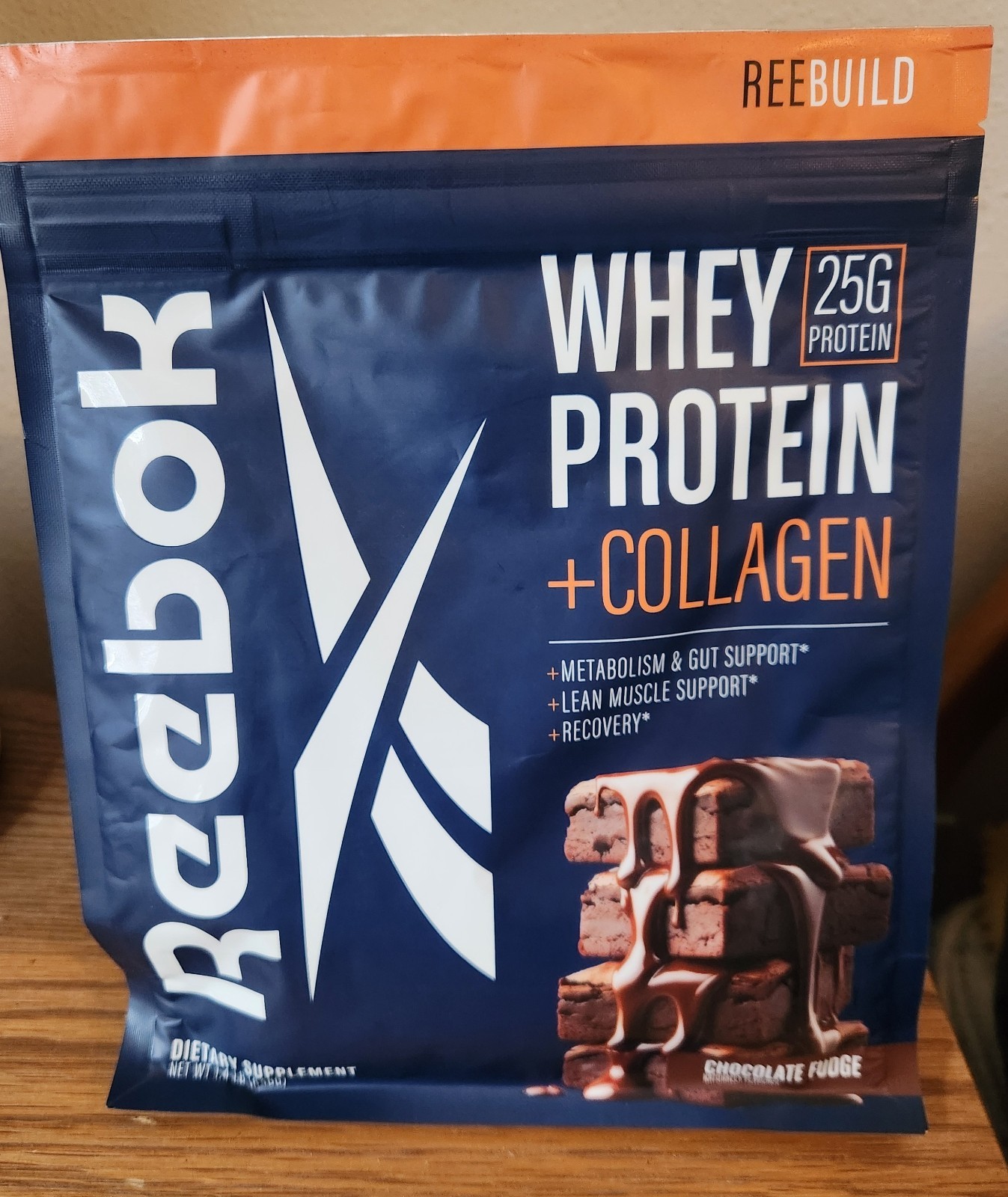 Reebok Reebuild Whey Protein Collagen 1.4 Lb Chocolate Fudge Exp 9/26 25g /sving