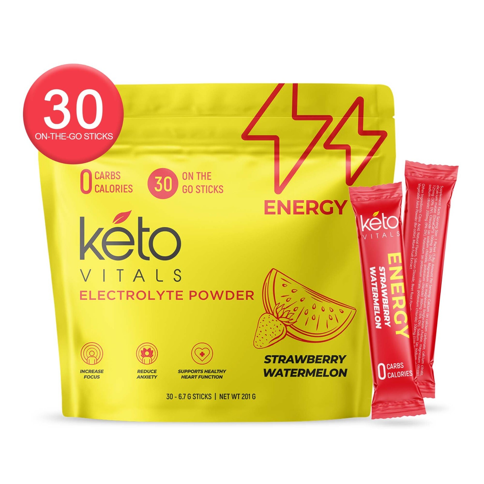 Keto Vitals Electrolyte Energy Drink Powder Packets – Increases Energy – 30 CT