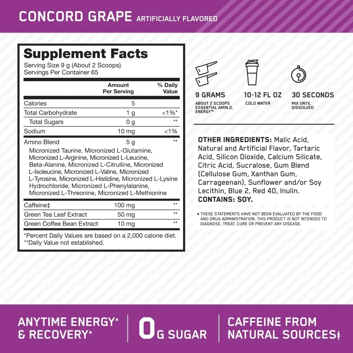 Keto-Friendly Amino Energy with Green Coffee – 65 Servings, Concord Grape Flavor