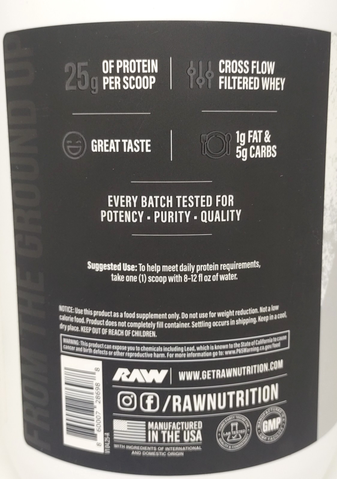 Raw Whey Isolate Protein Powder, Cookies and Cream 25 Servings Net Wt 30.86 oz
