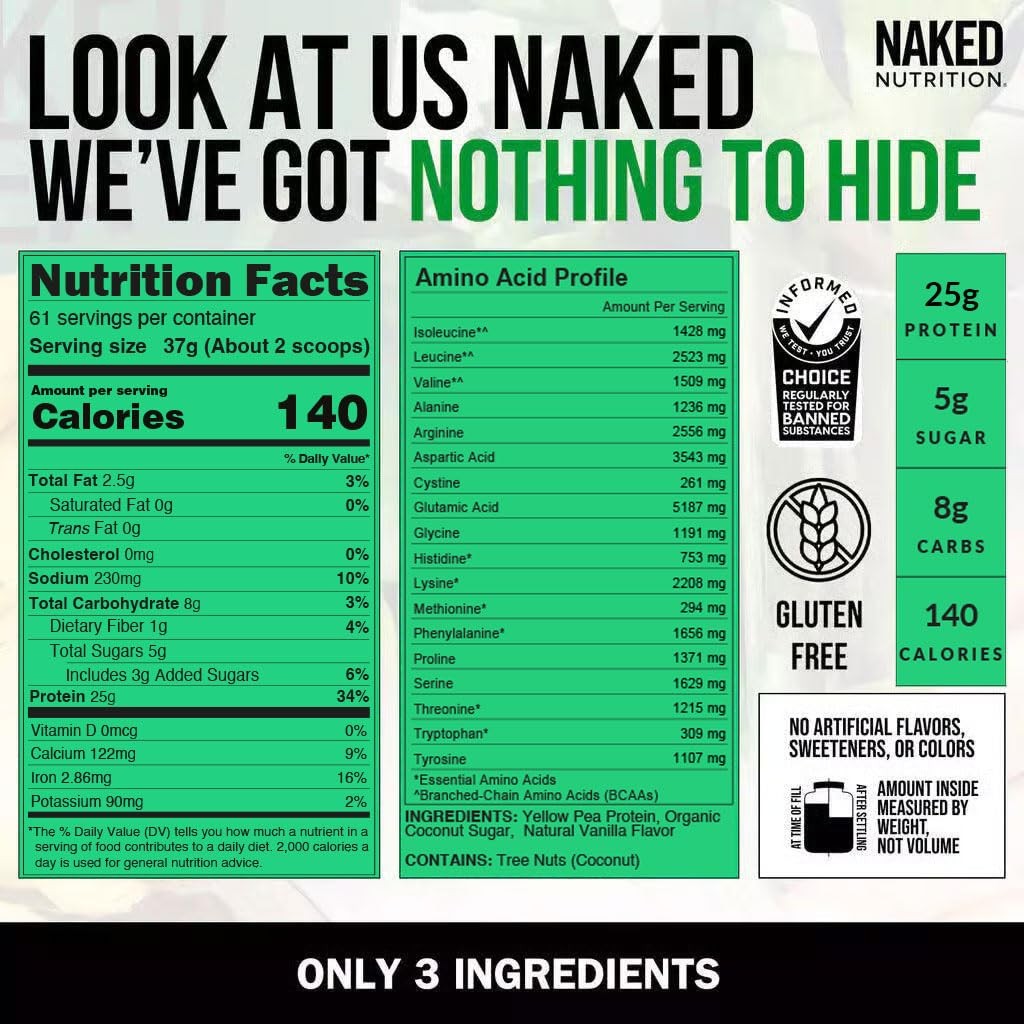 NAKED Pea Vanilla Protein Powder – 5lb Bulk, Plant Based, Vegan, Non-GMO, Gluten