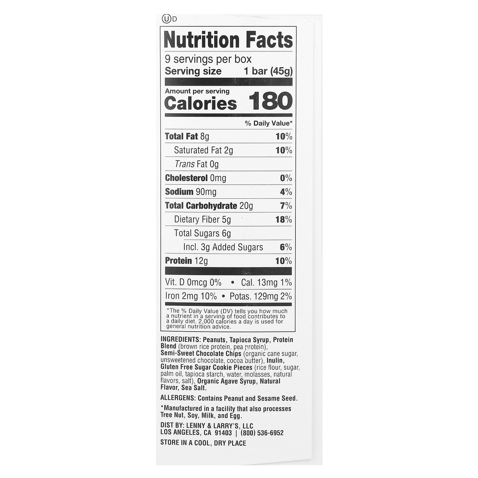 The Complete Cookie-Fied Bar®, Peanut Butter Chocolate Chip, 9 Bars, 1.59 oz (45
