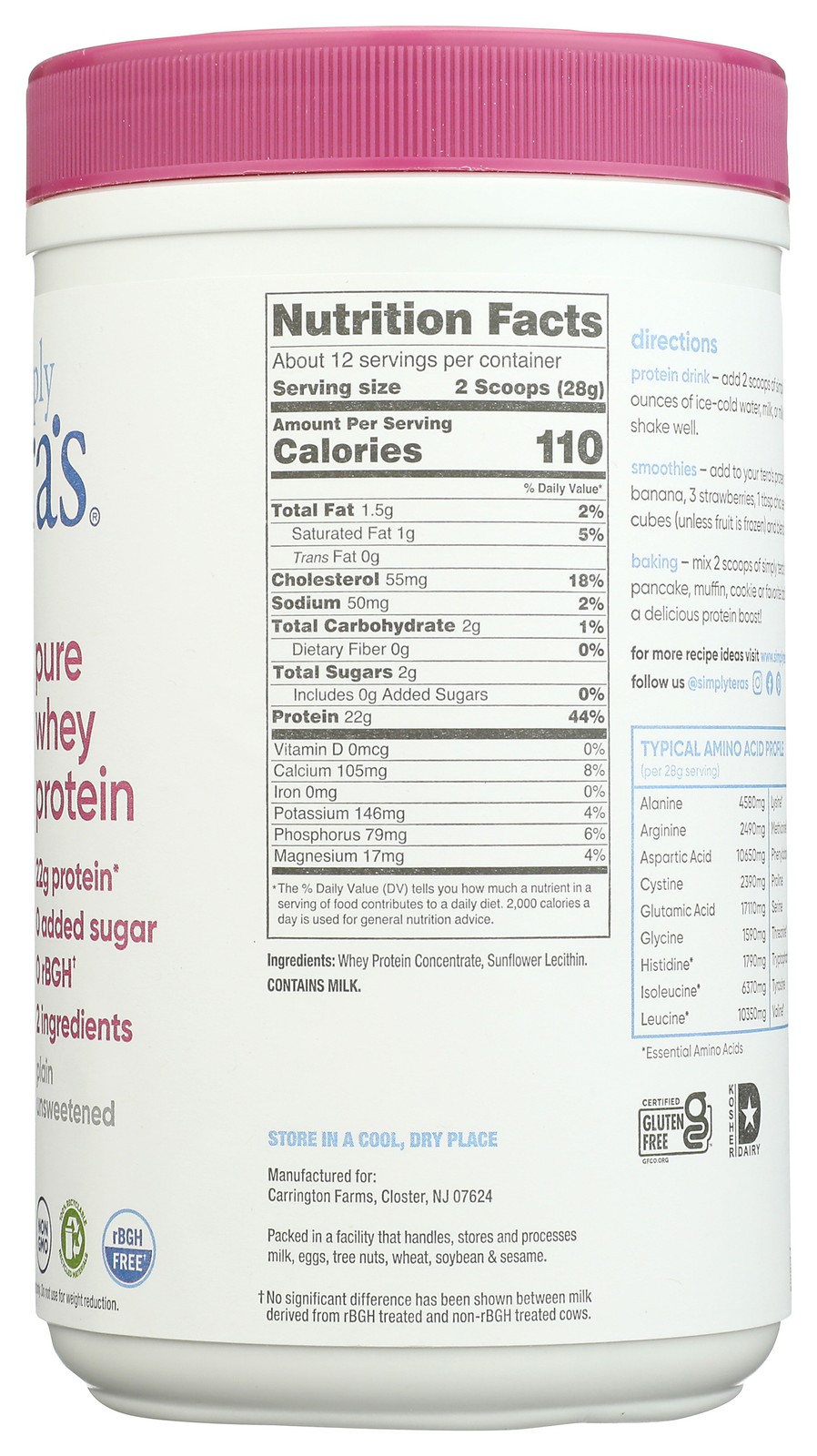 Simply Tera’S Pure Whey Protein Powder 12 Oz 2 Pack