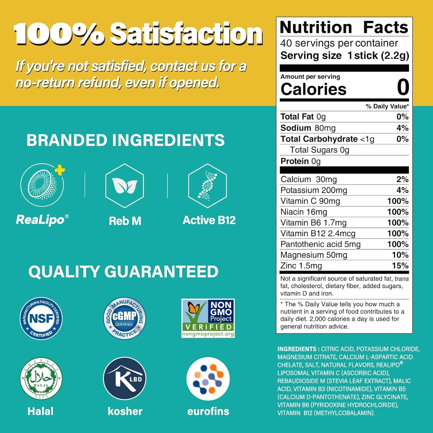 Lightly Sweet Electrolyte Drink Mix | 40 Sticks of 5 Electrolytes & 5 Vitamins