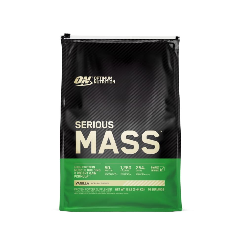 Weight Gainer Protein Powder Vanilla 12 Pound Serious Mass Optimum Nutrition