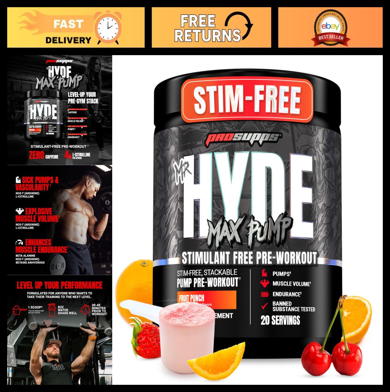 Stim-Free Pre Workout Powder – Nitric Oxide Booster for Blood Flow & Endurance –