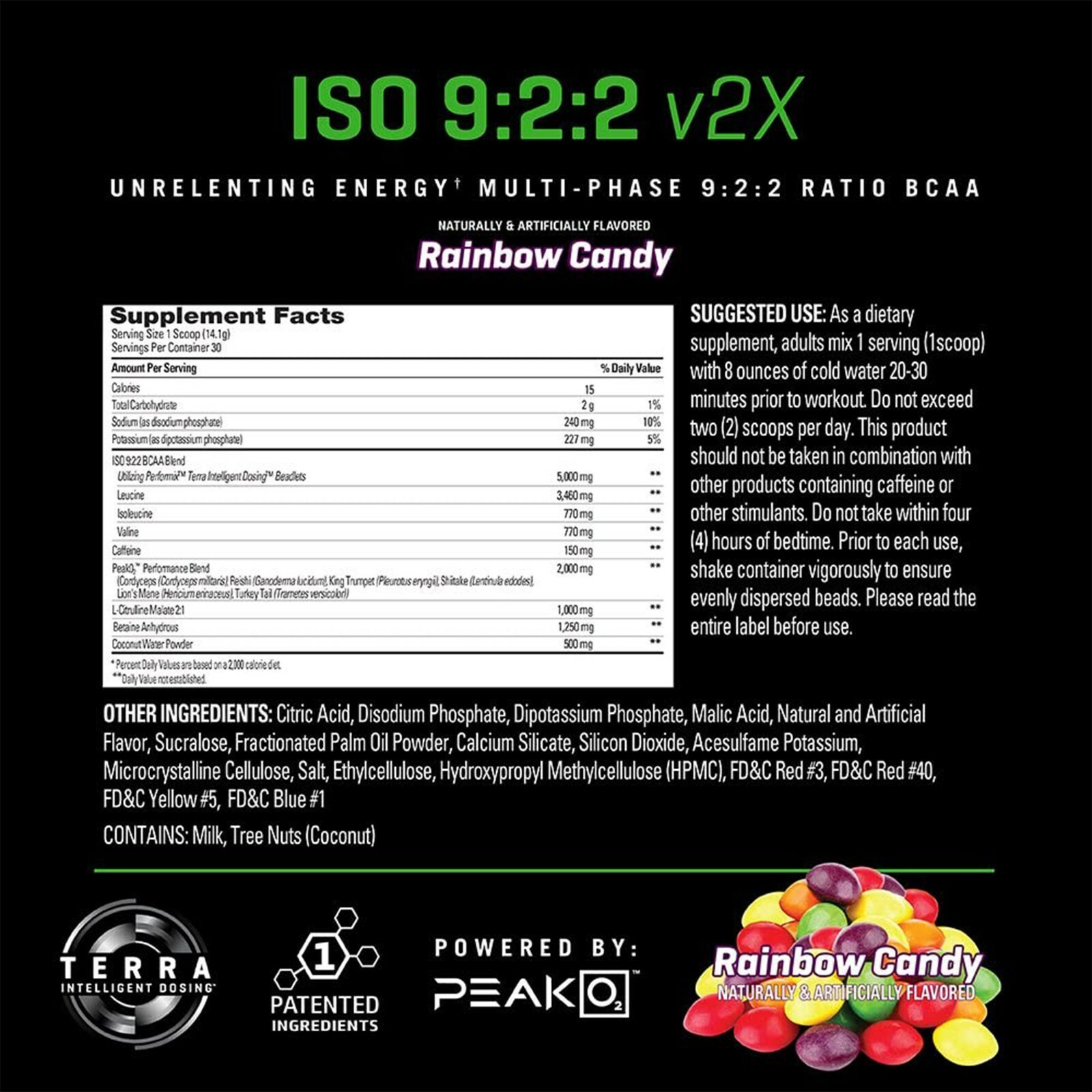 Performix ISO 9:2:2 V2x BCAA 30 Servings Amino Energy Hydration – Rainbow Candy!