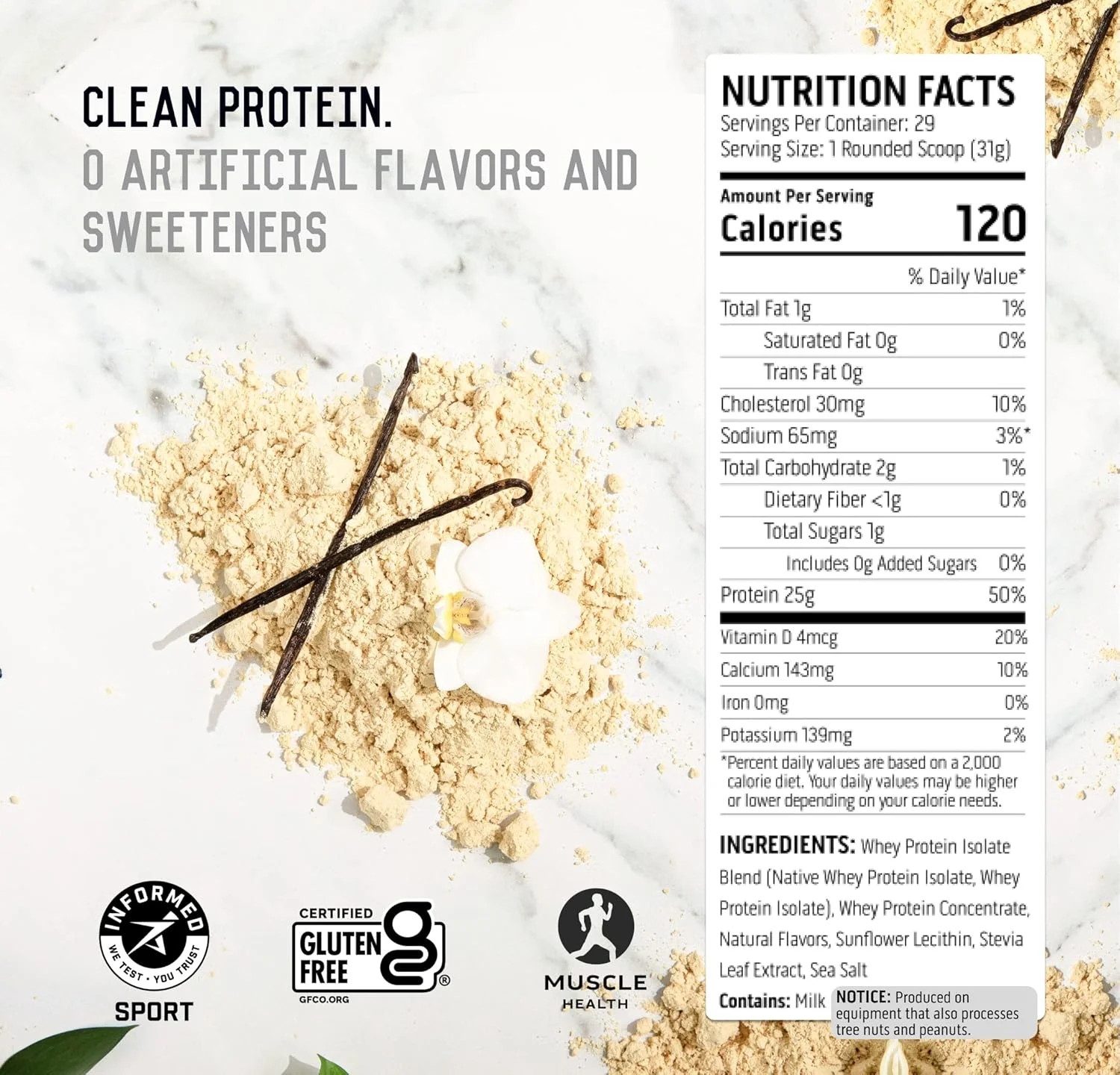 Ascent Native Whey Protein Powder Blend, Vanilla Bean, 1 Lb