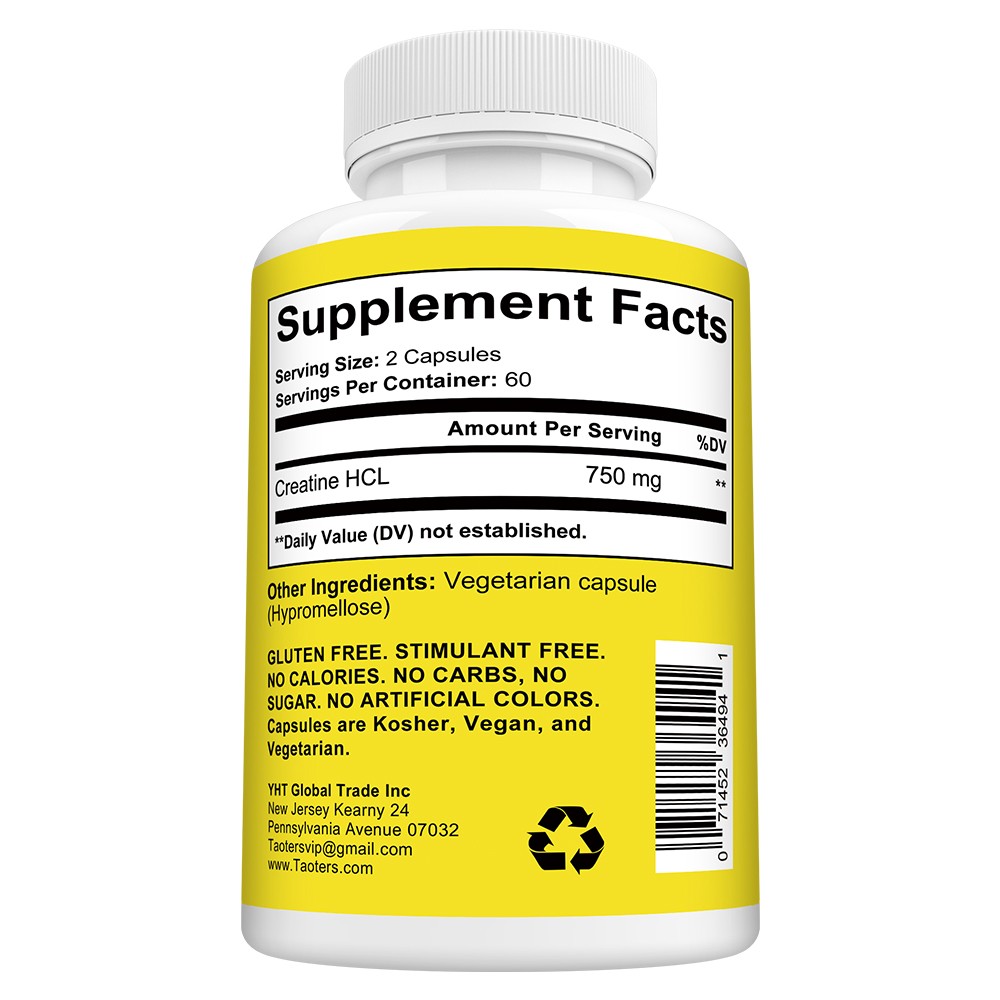 Creatine Hcl 750 Mg 30-120 Capsules Supports Immune Energy Health Muscle Growth