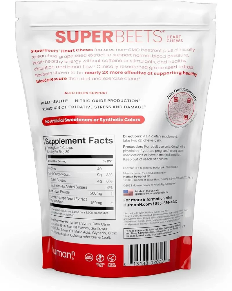humanN Super Beets for blood pressure support – 60 soft chews – New Bag