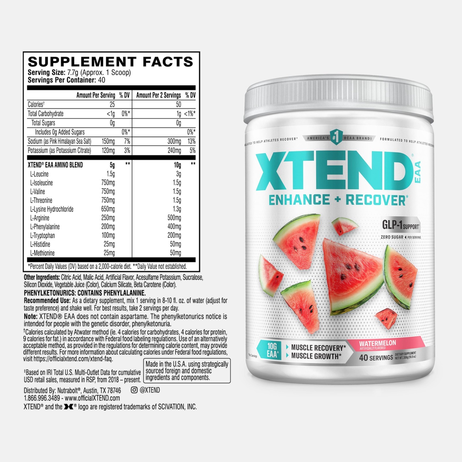 EAA + BCAA Powder, Zero Sugar, 10g Essential Amino Acids, 40 Servings, Muscle Re