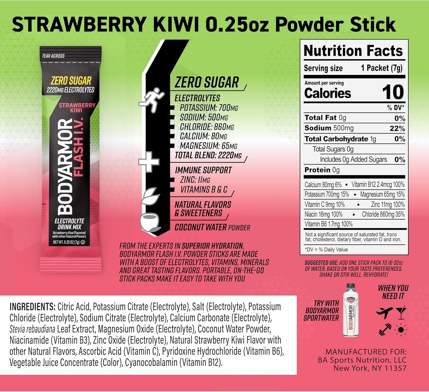 BODYARMOR Flash IV Electrolyte Packets, 0.25 Ounce (Pack of 15), Red