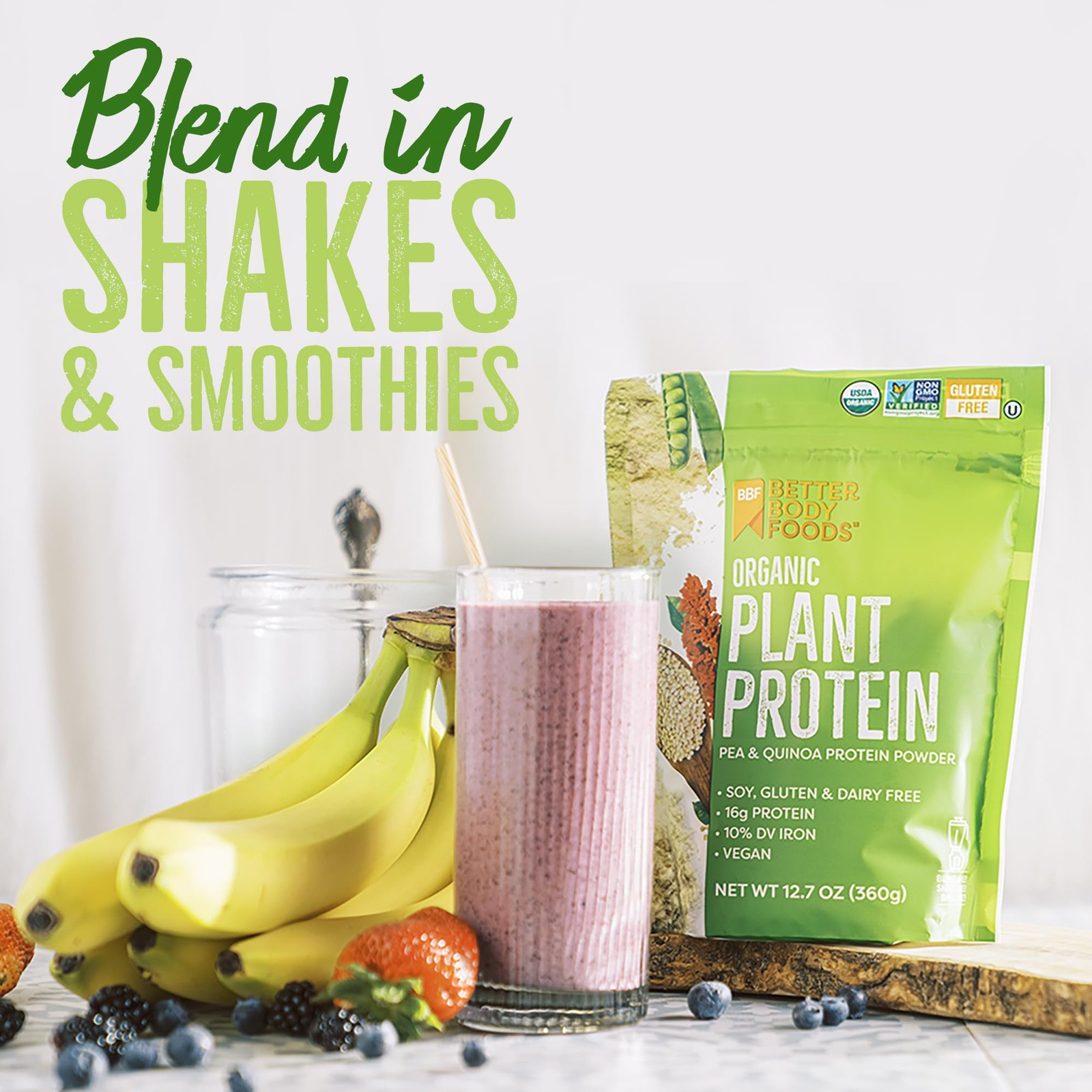 BetterBody Foods Vegan Protein Powder, Unflavored, 12.7 Ounce (Pack of 1)