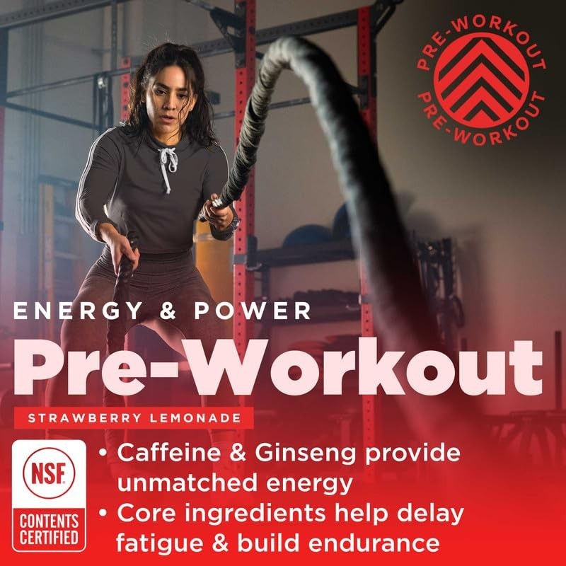 Natural Pre-Workout Powder Strawberry Lemonade – Vegan, NSF Certified, Endurance