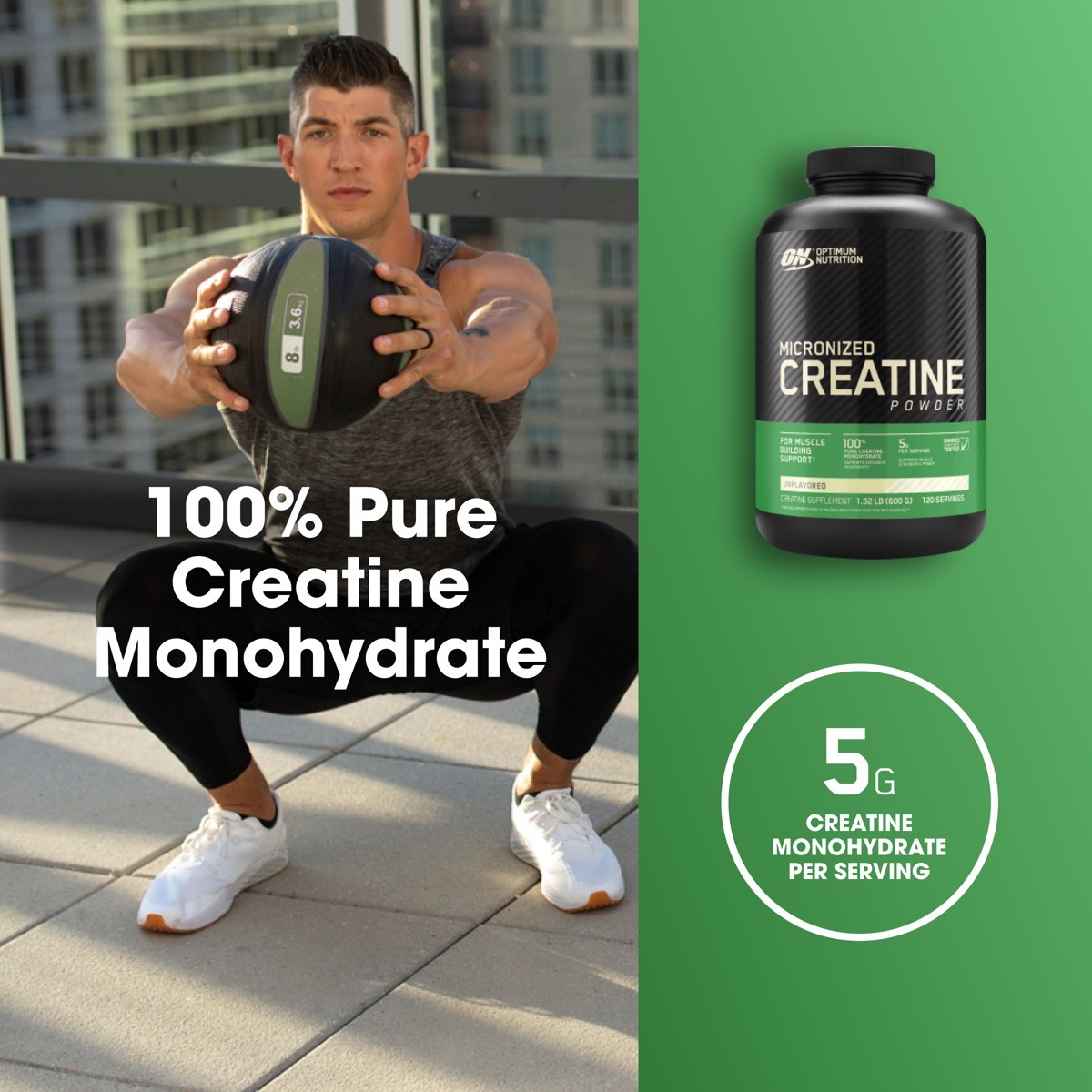 Optimum Nutrition Creatine Monohydrate Powder – Unflavored – 600g – 120 Servings
