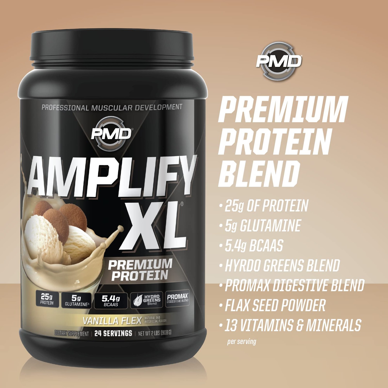 PMD Sports Amplify XL Premium Whey Protein Supplement Hydro Greens Blend –
