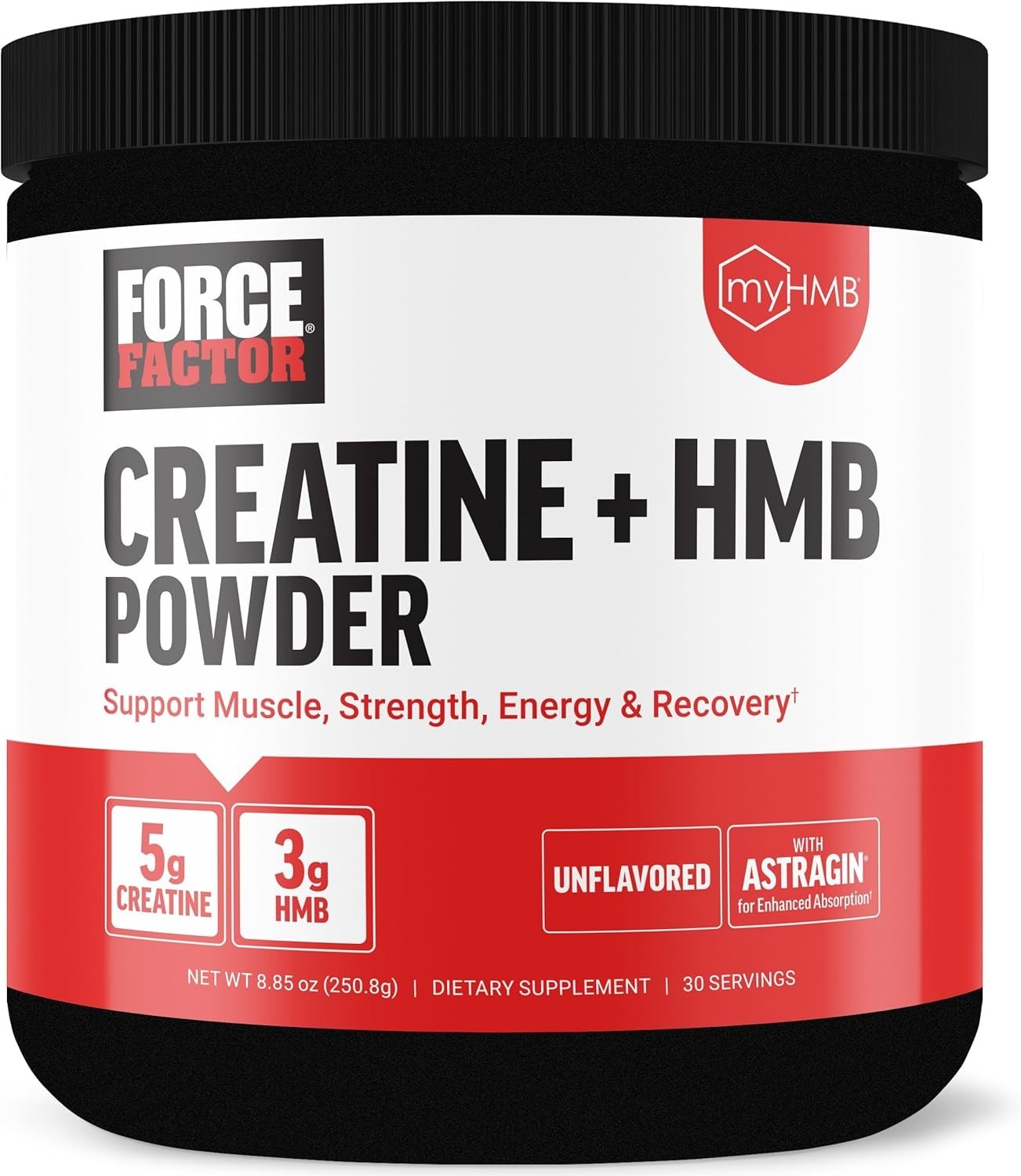Force Factor Creatine HMB Powder, 5g Creatine Monohydrate + 3g myHMB for Muscle